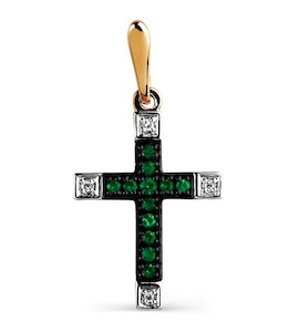 Крестик с изумрудами и бриллиантами Т14106462_3