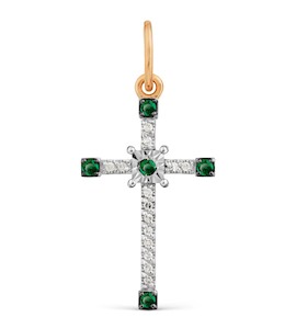 Крестик с изумрудами и бриллиантами Т145635203