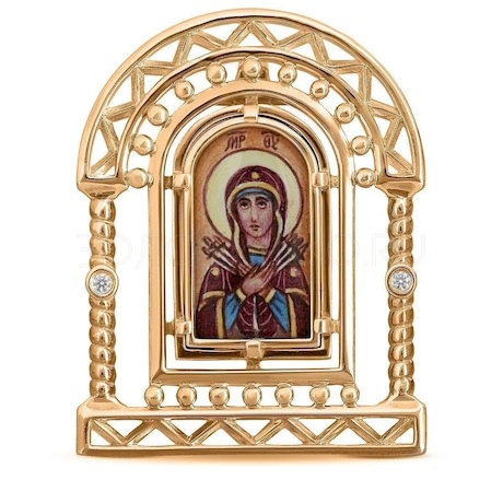 Икона Божией Матери «Семистрельная» из красного золота с бриллиантами 10472