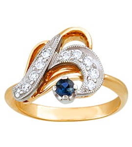 Кольцо с бриллиантами и сапфиром 14611
