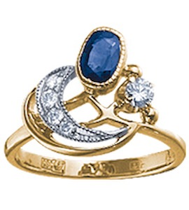 Кольцо с бриллиантами и сапфиром 15554