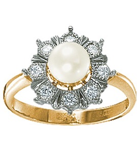 Кольцо с бриллиантами и жемчугом 15608