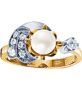 Кольцо с бриллиантами и жемчугом 17634