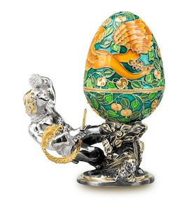 Яйцо-шкатулка «Жар-птица» из серебра с ювелирным стеклом 26773