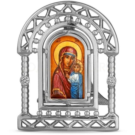 Икона «Казанская Богоматерь» из серебра с фианитами 34082