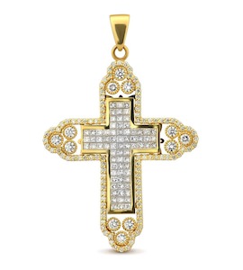Подвеска-крест из желтого золота с бриллиантами 37721