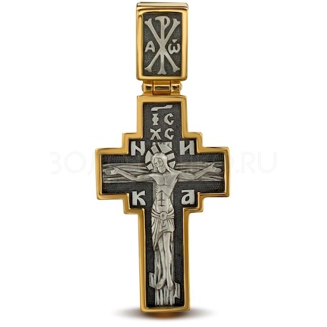 Крест двухсторонний «Распятие» «Господи спаси и сохрани» из серебра 43351