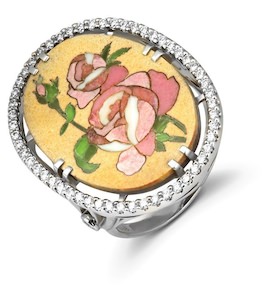 Кольцо из белого золота с бриллиантами и флорентийской мозаикой 53209