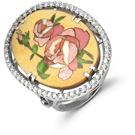 Кольцо из белого золота с бриллиантами и флорентийской мозаикой 53209