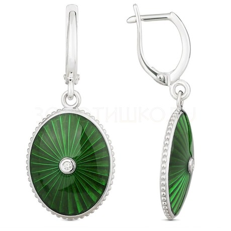 Серьги с бриллиантами и зеленой эмалью 73570