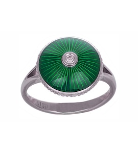 Кольцо с бриллиантом и зеленой эмалью 761243