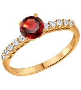 Кольцо из золота с красным фианитом 012955