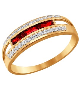 Кольцо из золота с красными фианитами 015459