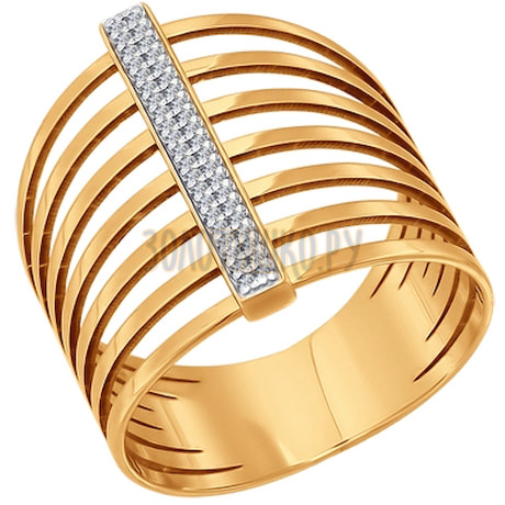 Широкое золотое кольцо с фианитами 015980