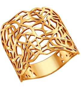 Широкое золотое кольцо с алмазной гранью 016483