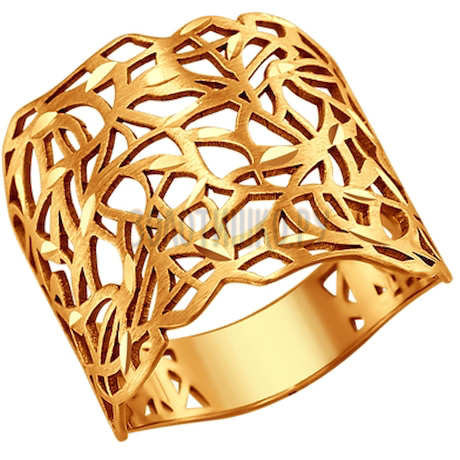 Широкое золотое кольцо с алмазной гранью 016483