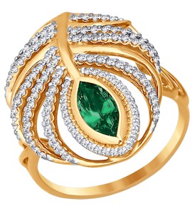 Кольцо из золота с зелёным фианитом 016508