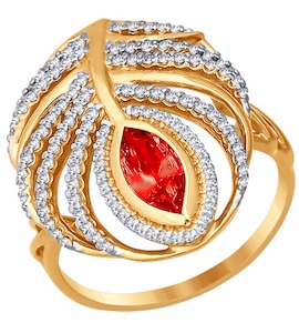Кольцо из золота с красным фианитом 016509