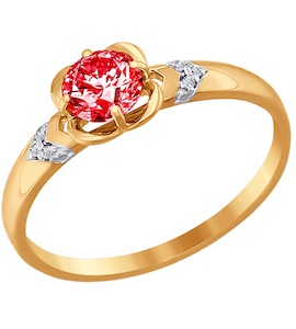 Кольцо из золота с красным фианитом 016547