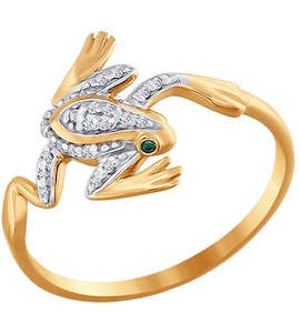 Кольцо лягушка из золота с фианитами 016614