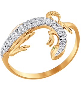 Кольцо с ящеркой из золота с фианитами 016615