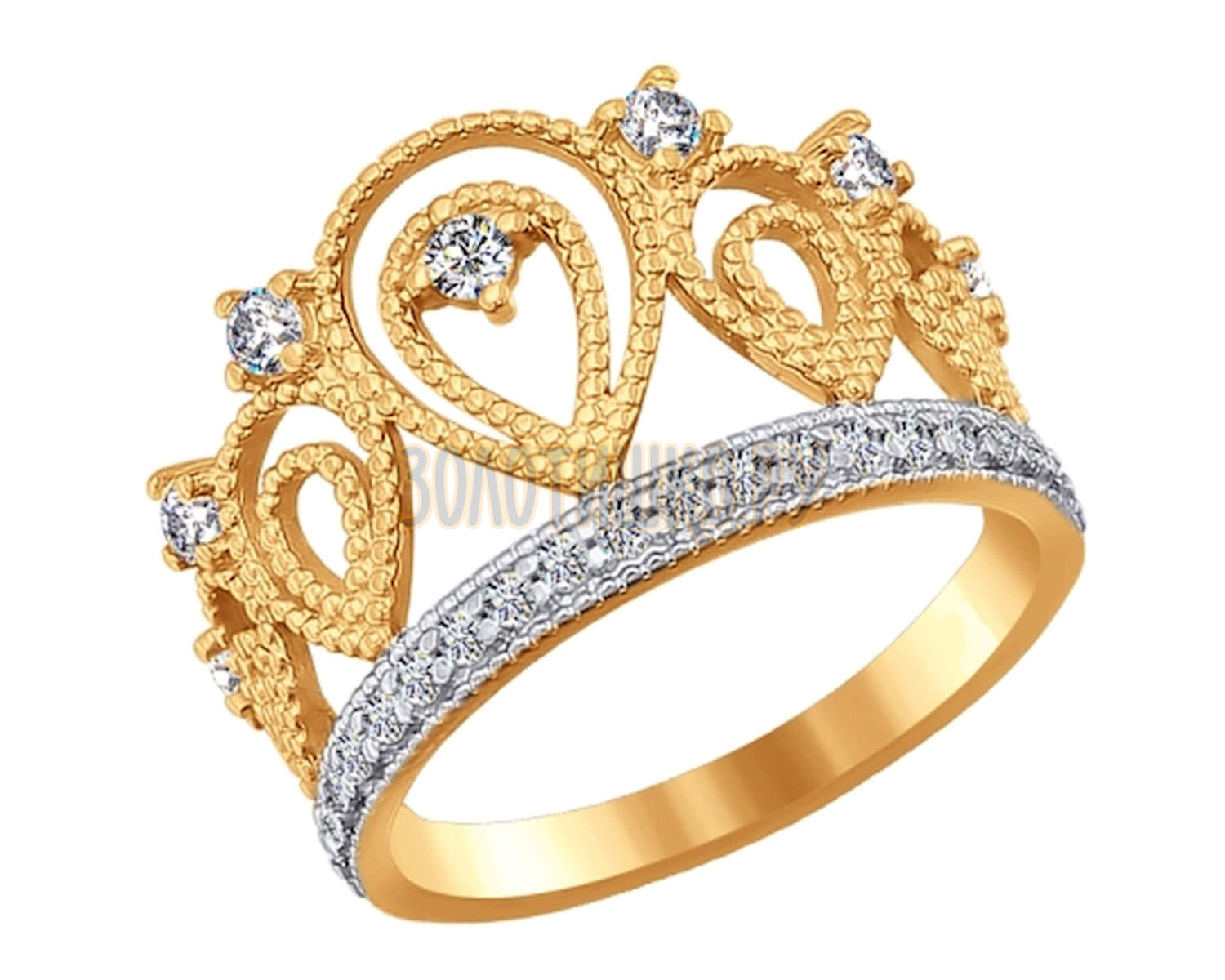 Кольцо корона с фианитами 585