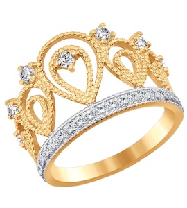 Кольцо-корона из золота с фианитами 016627