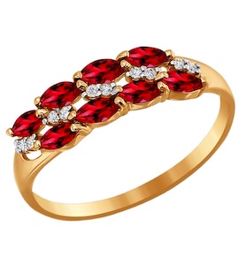 Кольцо из золота с красными фианитами 016645