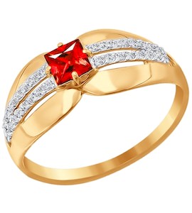 Кольцо из золота с красным фианитом 016748