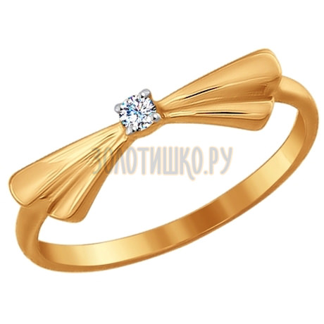 Тонкое кольцо из золота с фианитом «Бантик» 017027