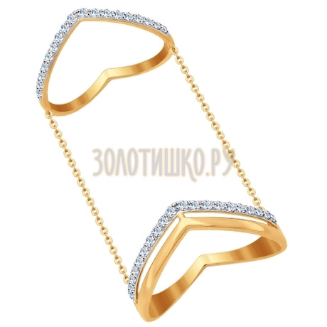 Кольцо на две фаланги из золота с фианитами 017060