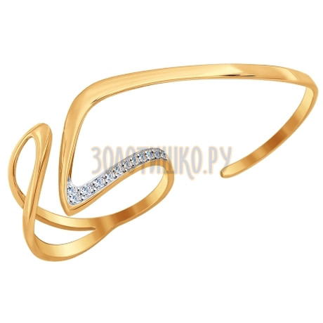 Кольцо на два пальца из золота с фианитами 017065