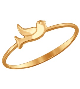 Тонкое золотое кольцо с птичкой 017179