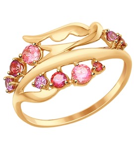 Кольцо из золота с розовыми и сиреневыми фианитами 017284