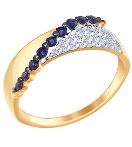 Кольцо из золота с бесцветными и синими фианитами 017362