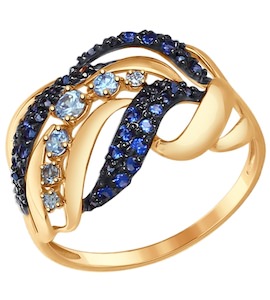 Кольцо из золота с голубыми и синими фианитами 017366