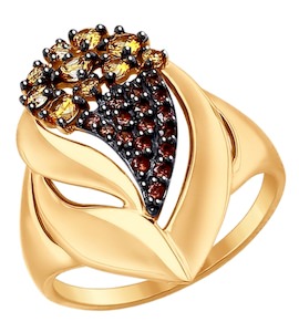Кольцо из золота с коричневыми фианитами 017371