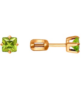 Серьги-пусеты из золота с зелеными фианитами 022169