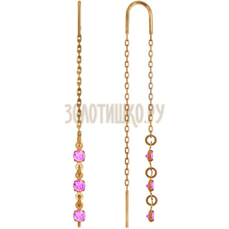 Серьги-цепочки из золота с розовыми фианитами 022809