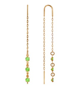 Серьги-цепочки из золота с зелеными фианитами 022810