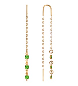Серьги-цепочки из золота с зелеными фианитами 022812