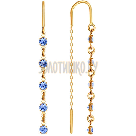 Серьги-цепочки из золота с голубыми фианитами 022814