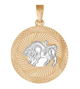 Подвеска знак зодиака из комбинированного золота с алмазной гранью «Телец» 032326