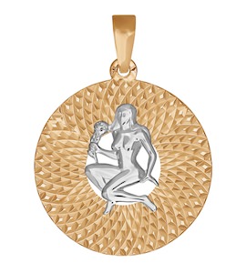 Подвеска знак зодиака из комбинированного золота с алмазной гранью «Дева» 032342
