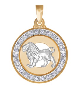 Подвеска знак зодиака из комбинированного золота c фианитами «Лев» 032495