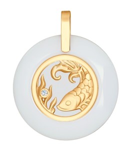 Подвеска знак зодиака из золота с керамической вставкой и фианитом 034990