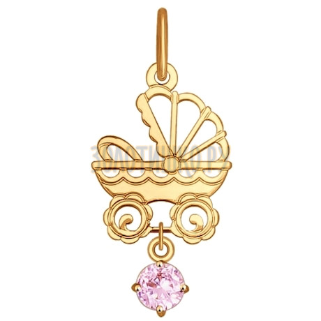 Подвеска из золота «Коляска» с розовым фианитом 035098