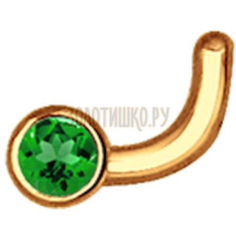 Пирсинг в нос из золота с зелёным фианитом 060118
