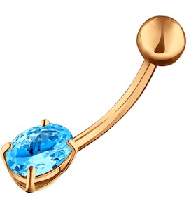 Пирсинг в пупок из золота с голубым фианитом 060185