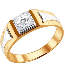 Кольцо из комбинированного золота с бриллиантом 1010008